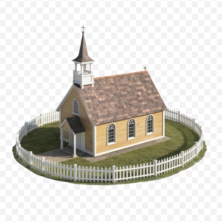 PSD una pequeña iglesia con una iglesia en el frente
