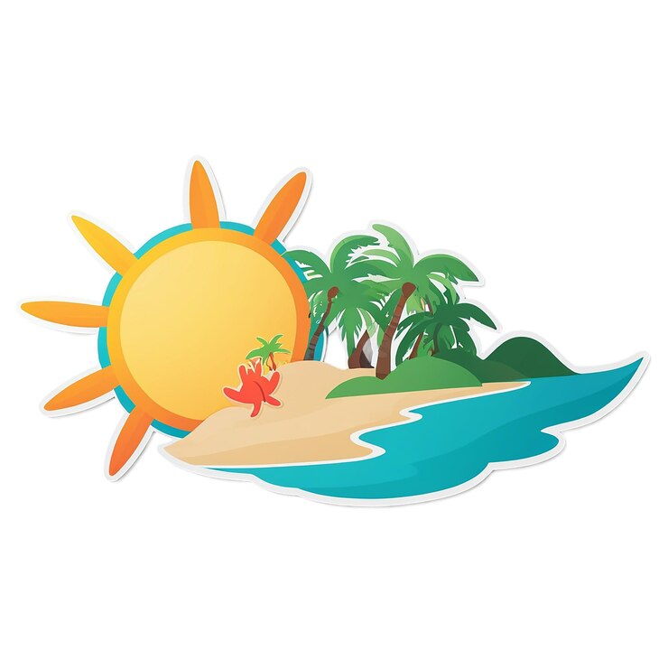 PSD pequeña pegatina de playa aislada sobre un fondo transparente
