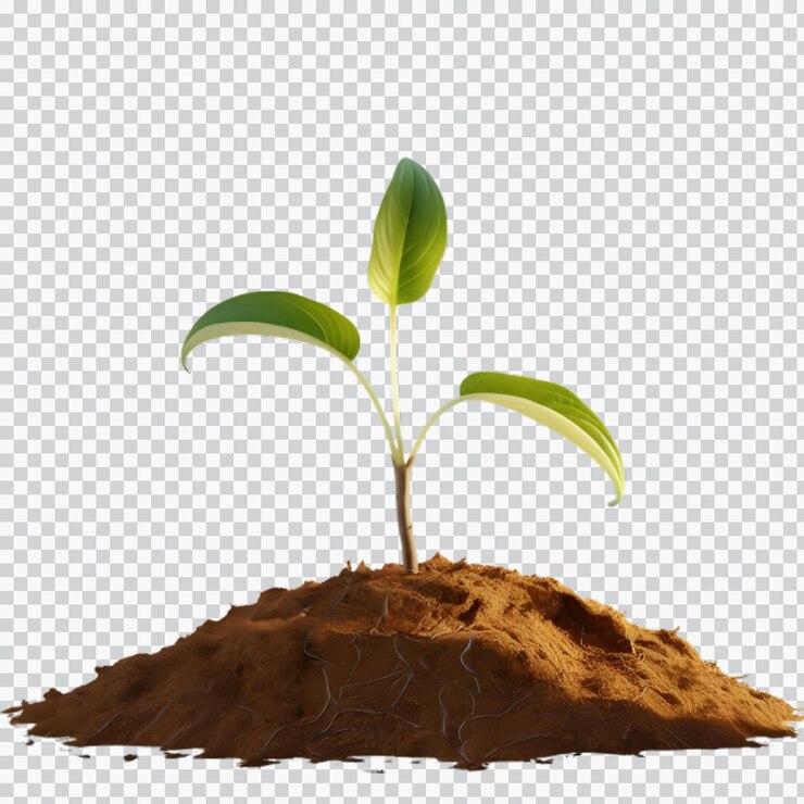 PSD una pequeña planta que crece en el suelo 3d renderizado aislado