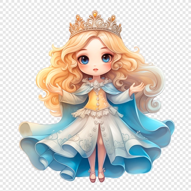 PSD pequena princesa em uma bela ilustração de vestido clipart em um fundo transparente.