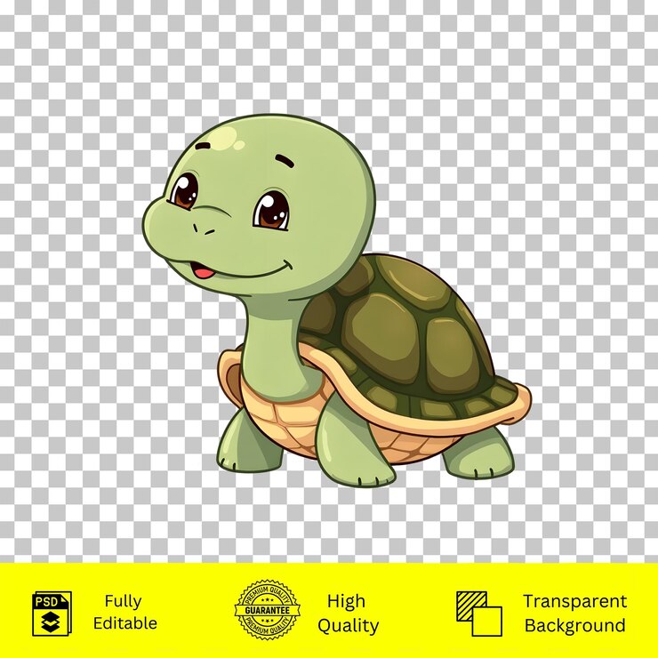 PSD la pequeña tortuga sonriente con los ojos grandes