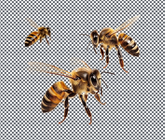 Pequenas abelhas bonitas isoladas em fundo transparente