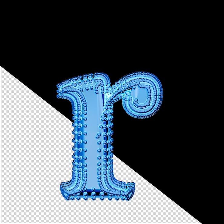 PSD pequenas esferas 3d na letra r do símbolo de gelo azul