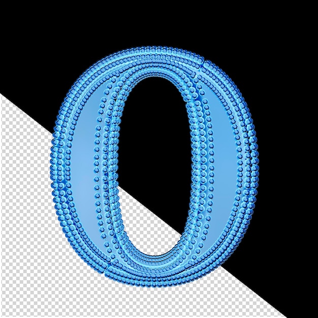 PSD pequeñas esferas 3d en el símbolo de hielo azul letra o
