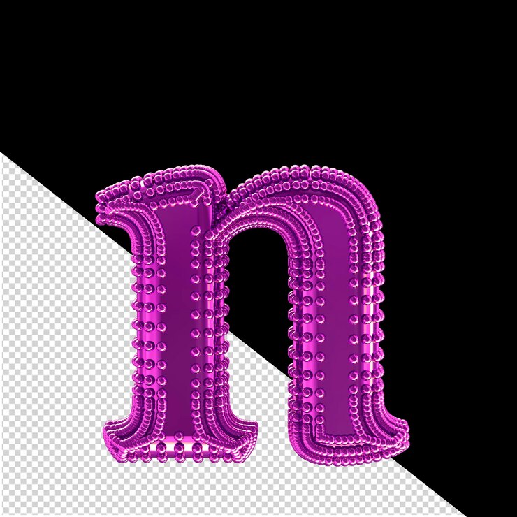 PSD pequeñas esferas 3d en el símbolo púrpura letra n
