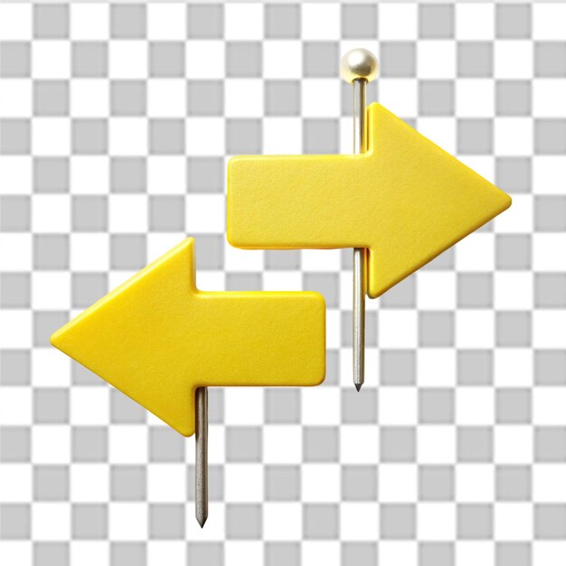 Pequeño alfiler amarillo que apunta a la derecha de la imagen de dos alfileres