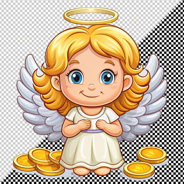 PSD pequeño ángel con monedas vector sobre fondo transparente