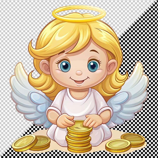 PSD pequeño ángel con monedas vector sobre fondo transparente