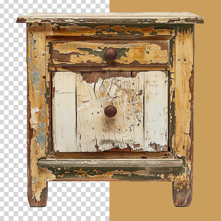 PSD pequeño armario de madera dañado png aislado sobre un fondo transparente