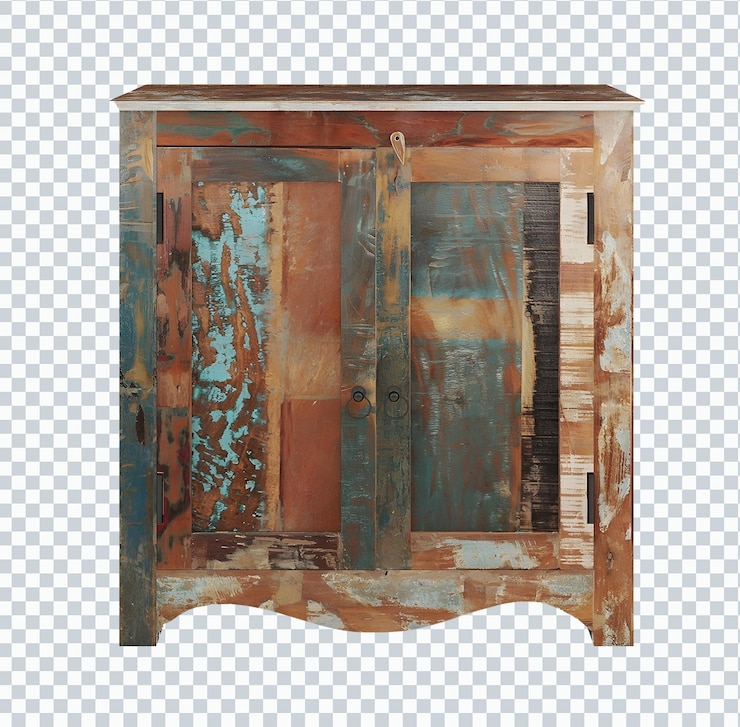PSD pequeño armario de madera dañado. transparente.