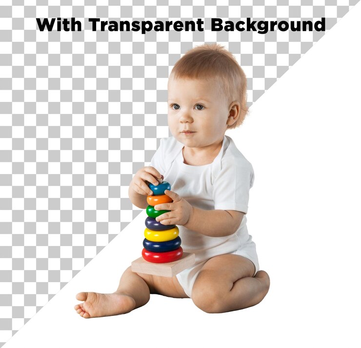 PSD pequeno bebê sentado no chão e brincando com brinquedos png psd isolado em fundo transparente