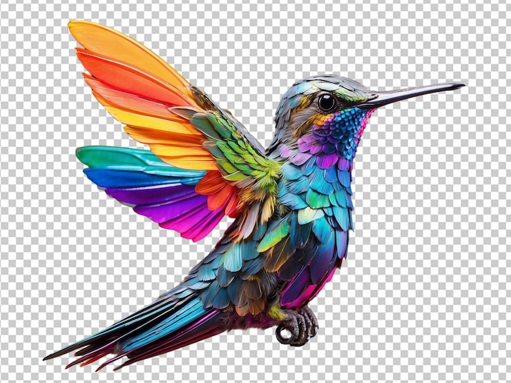 PSD un pequeño colibrí con alas iridescentes