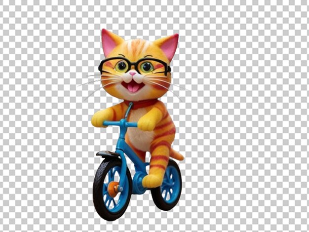 PSD un pequeño gato lindo y colorido montando una bicicleta