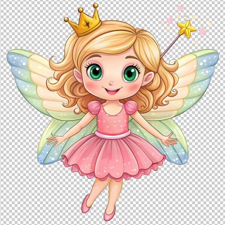 PSD un pequeño hada de dibujos animados en un fondo transparente