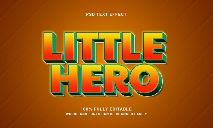 PSD pequeño héroe efectos de texto editables con un juego y tema para niños