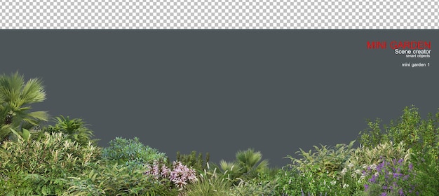 Un pequeño jardín está decorado con flores y arbustos.