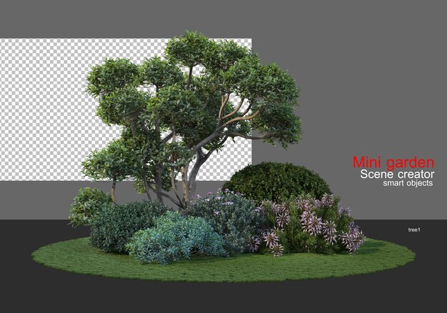 Un pequeño jardín con una gran variedad de árboles.