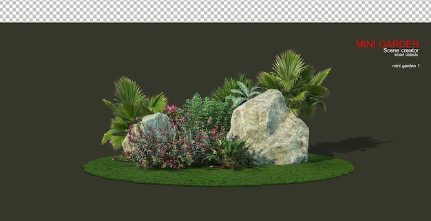 PSD pequeño jardín con piedras y plantas decorativas