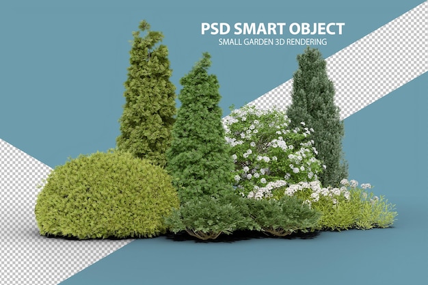 Pequeño jardín realista representación 3d de objetos aislados