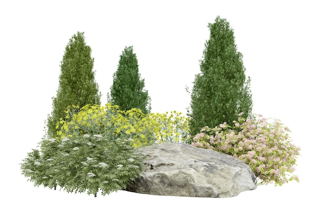 Pequeño jardín realista representación 3d de objetos aislados
