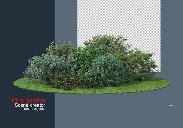 Un pequeño jardín con variedad de arbustos.