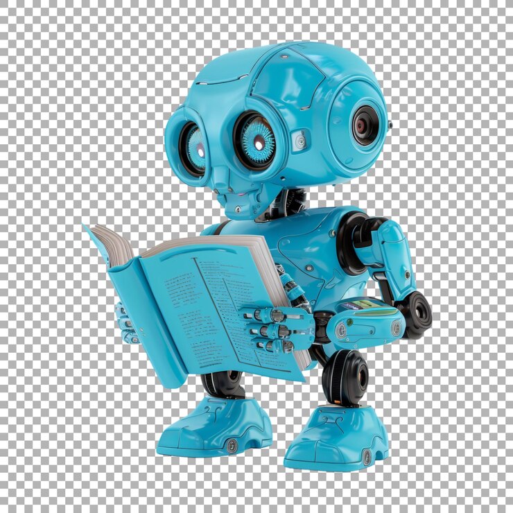 PSD pequeño libro de lectura de robot en fondo transparente generado por ai