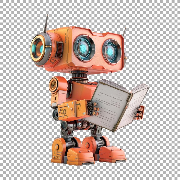 PSD pequeño libro de lectura de robot en fondo transparente generado por ai