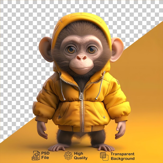 Pequeno macaco 3d bonito usando casaco em fundo transparente inclui arquivo png