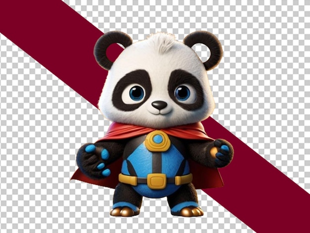 Un pequeño panda peludo y lindo en disfraz de superhombre.