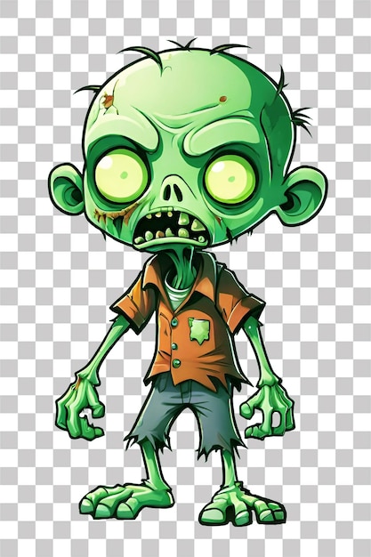 PSD pequeño personaje de dibujos animados de zombies en un fondo transparente