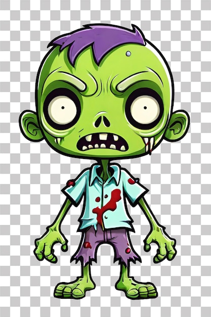 PSD pequeño personaje de dibujos animados de zombies en un fondo transparente