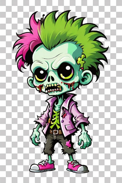 PSD pequeño personaje de dibujos animados de zombies en un fondo transparente