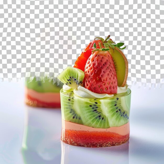 un pequeño recipiente de fresas y kiwi