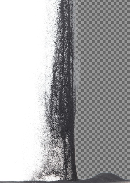 Pequeño tamaño negro Arena volando explosión polvo de carbono arenas grano explotar nube abstracta volar arena de color negro arrojando en el aire fondo blanco aislado obturador de alta velocidad arrojando congelación