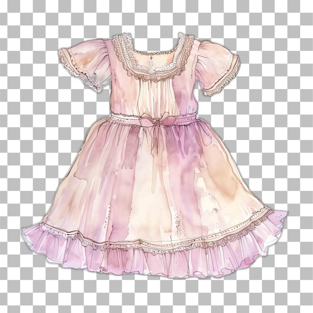 PSD pequeño vestido rosa claro para niña en estilo victoriano acuarela de guardería