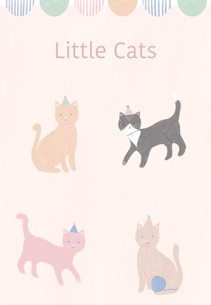 Pequenos gatos de aniversário Ilustração aquarela