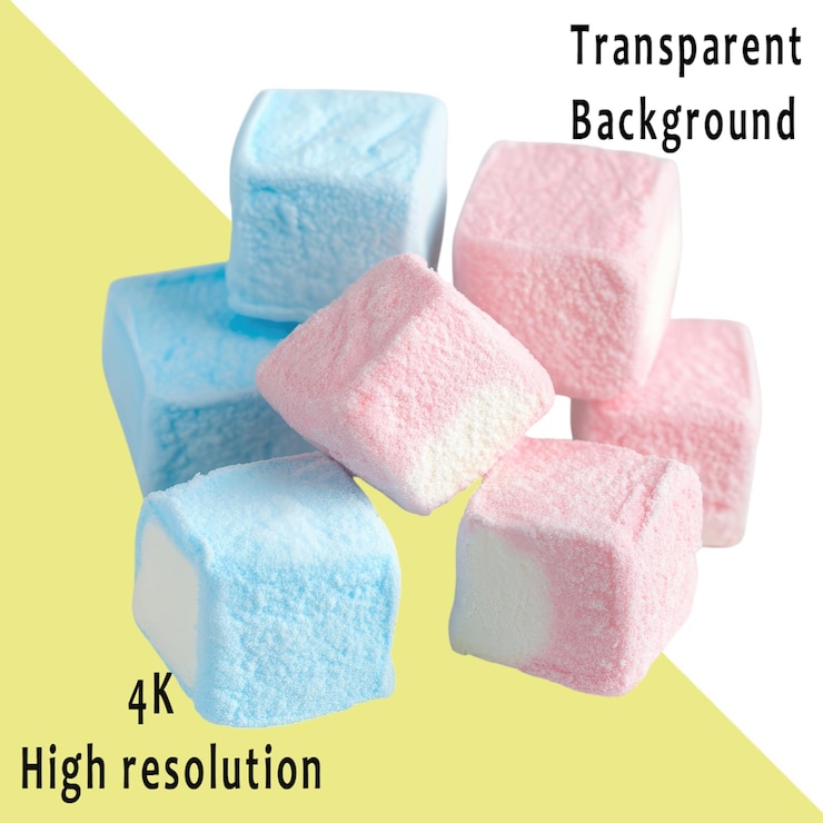 PSD pequeños malvaviscos rosados y azules aislados en un fondo blanco fondo transparente png