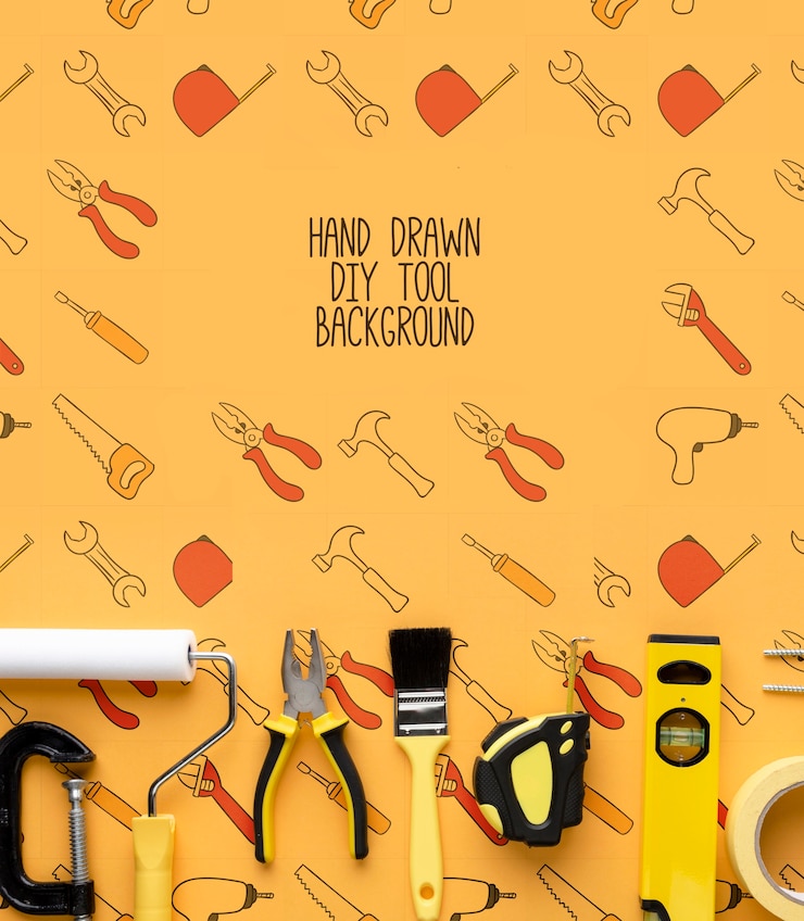 PSD peralatan perbaikan dengan maket latar belakang