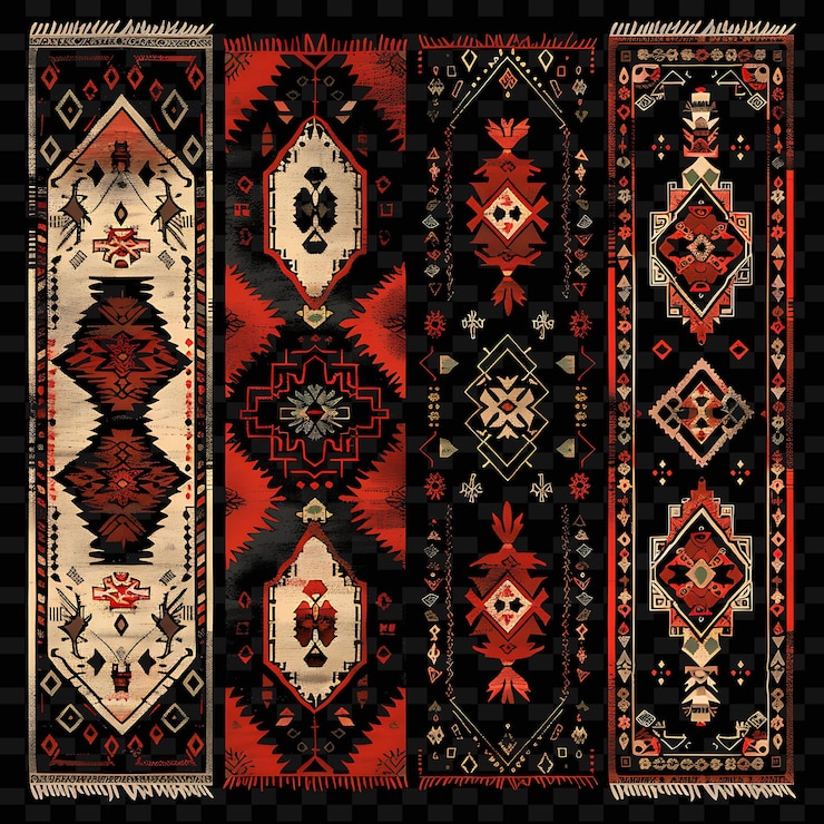 PSD perbatasan karpet turki dengan pola geometris tebal dan tri png desain motif bergaya unik