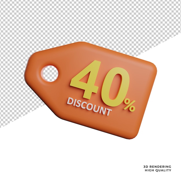 Percentual de desconto promo vista frontal ícone 3d renderização ilustração em fundo transparente