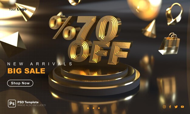 Percentuale 70 di sconto sul modello di banner di vendita d'oro