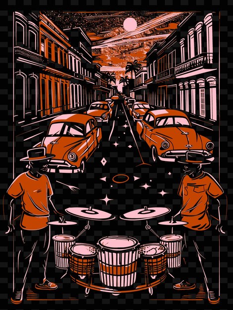 PSD percussionistas afrocubanos tocando en una calle de la habana con idea de cartel musical de ilustración de cl vector