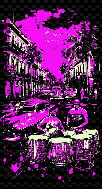 PSD percussionistas afrocubanos tocando en una calle de la habana con idea de cartel musical de ilustración de cl vector