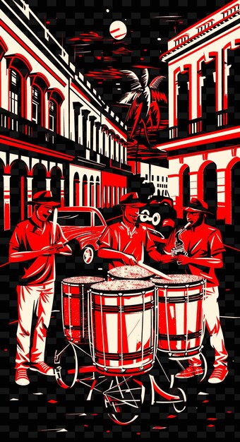 PSD percussionistas afrocubanos tocando en una calle de la habana con idea de cartel musical de ilustración de cl vector