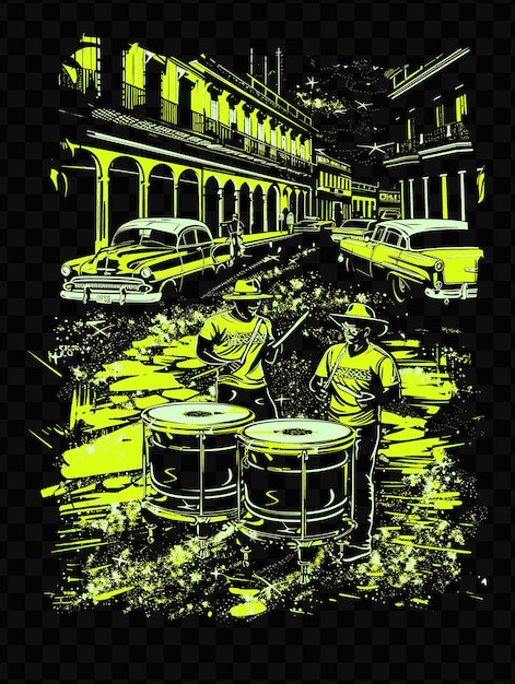 PSD des percussionnistes afro-cubains jouant dans une rue de la havane avec cl carte postale de la journée mondiale de la musique