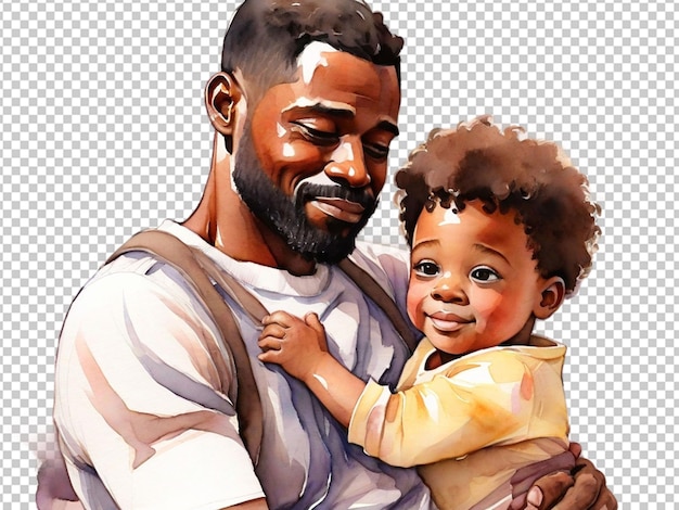 PSD un père afro-américain tient et étreint son petit fils.