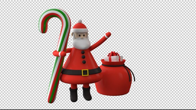 PSD père noël avec des bonbons de noël isolé illustration 3d