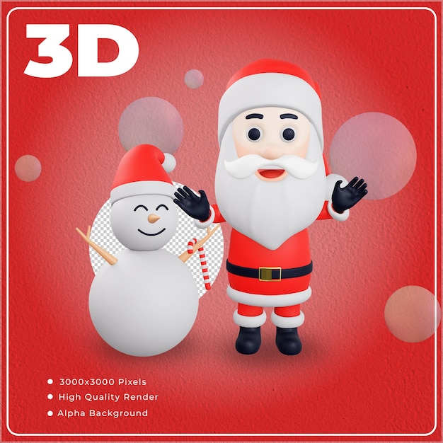 Père Noël et bonhomme de neige de Noël 3D avec un rendu de haute qualité