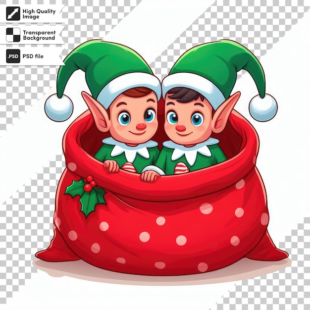 Père Noël Et L'elfe Avec Des Cadeaux De Noël Sur Fond Transparent