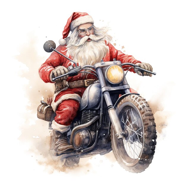 Le Père Noël Fait Du Vélo Pour Noël événement D'aquarelle Style Ai Généré